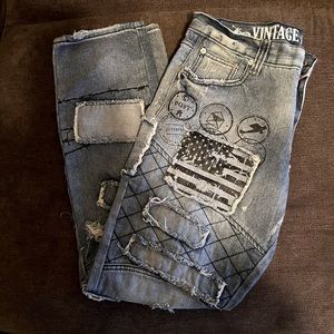Mens Vintage Americana Blue Wash Denim Jeans